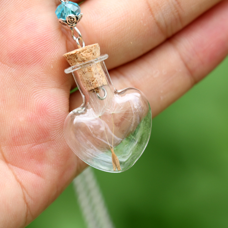 Handmade Diy Glass Bottle Necklace Dandelion Plant Specimen Heart-shaped Drifting Bottle Necklace-4