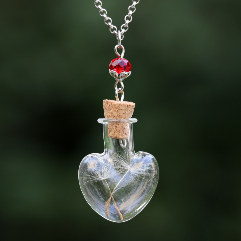 Handmade Diy Glass Bottle Necklace Dandelion Plant Specimen Heart-shaped Drifting Bottle Necklace-6