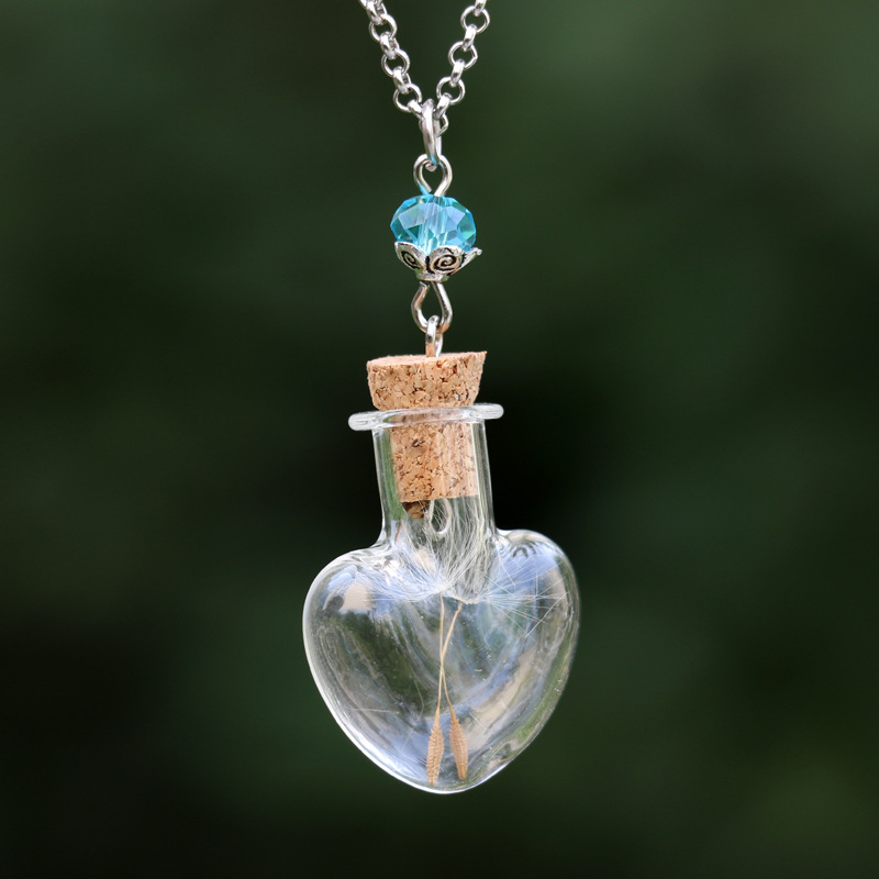 Handmade Diy Glass Bottle Necklace Dandelion Plant Specimen Heart-shaped Drifting Bottle Necklace-7