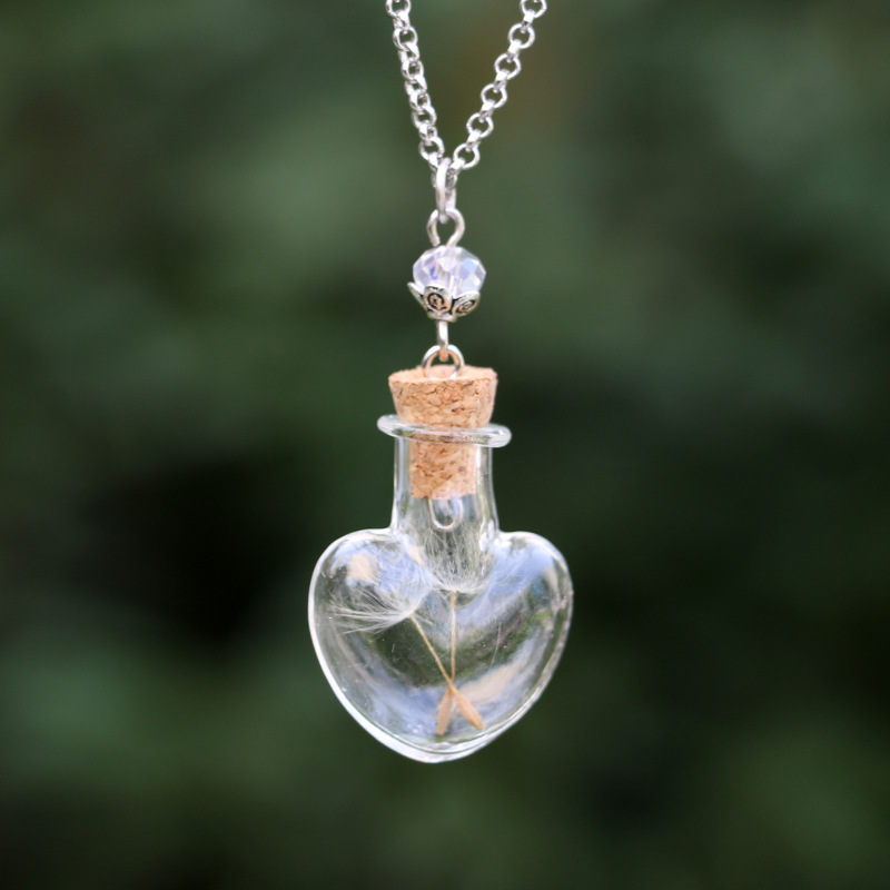 Handmade Diy Glass Bottle Necklace Dandelion Plant Specimen Heart-shaped Drifting Bottle Necklace-8