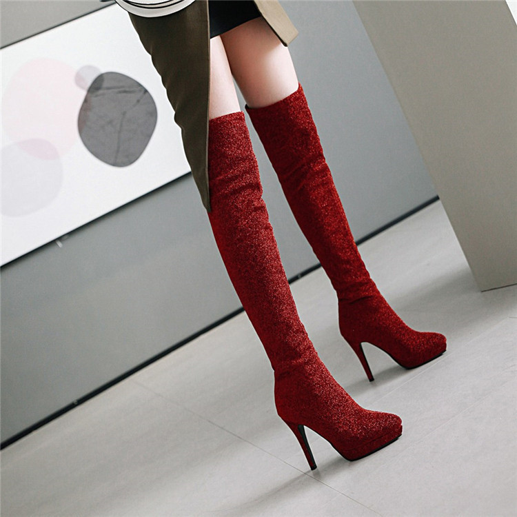 Red Elastic Pointed Large Suede Women's Martin Boots