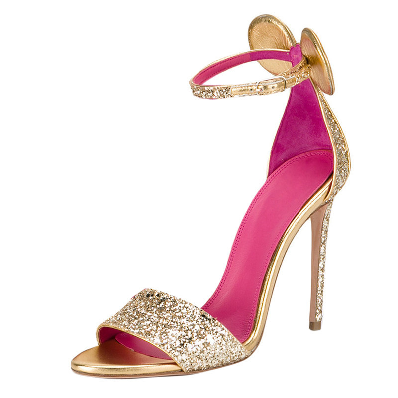 Golden Gretel Sardine Denim Wristband Stiletto Sandals