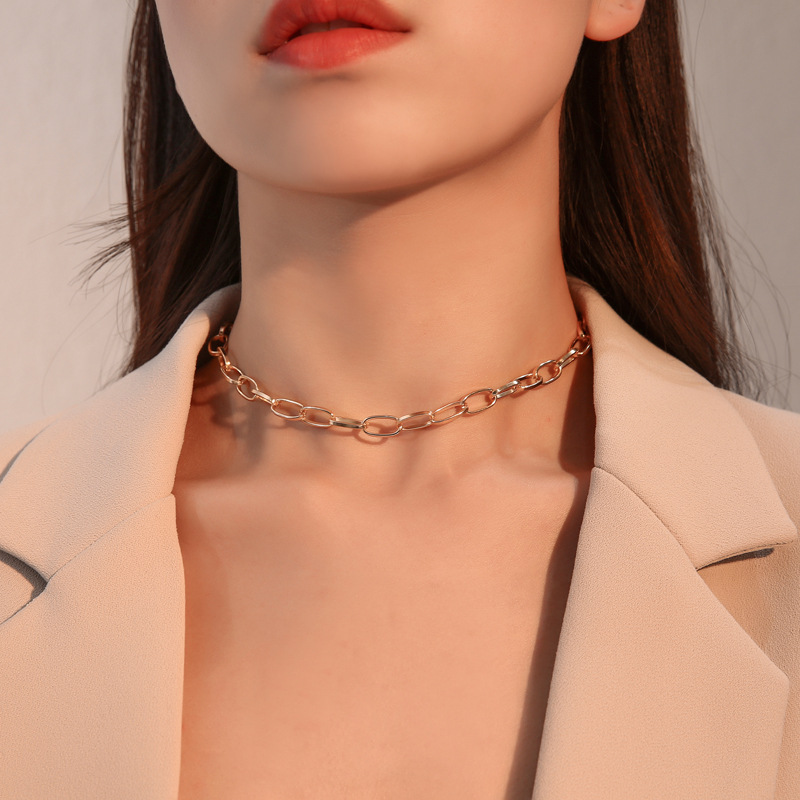 Golden Punk Style Short Simple Clavicle Chain