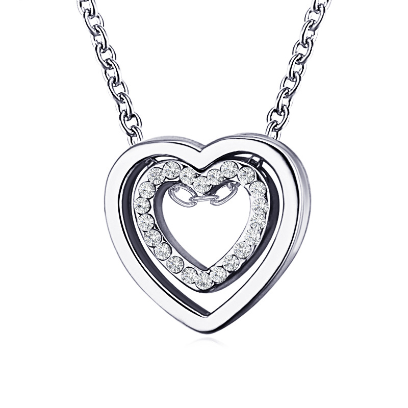 Double Love Necklace Full Diamond Hollow Crystal Double Heart Pendant Clavicle Chain
