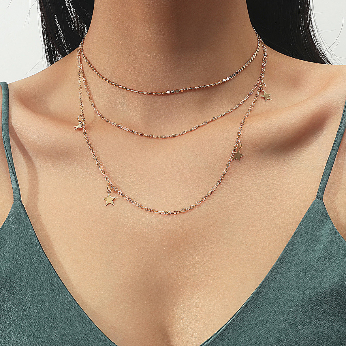 Multilayer Five Pointed Star Necklace Sweater Chain