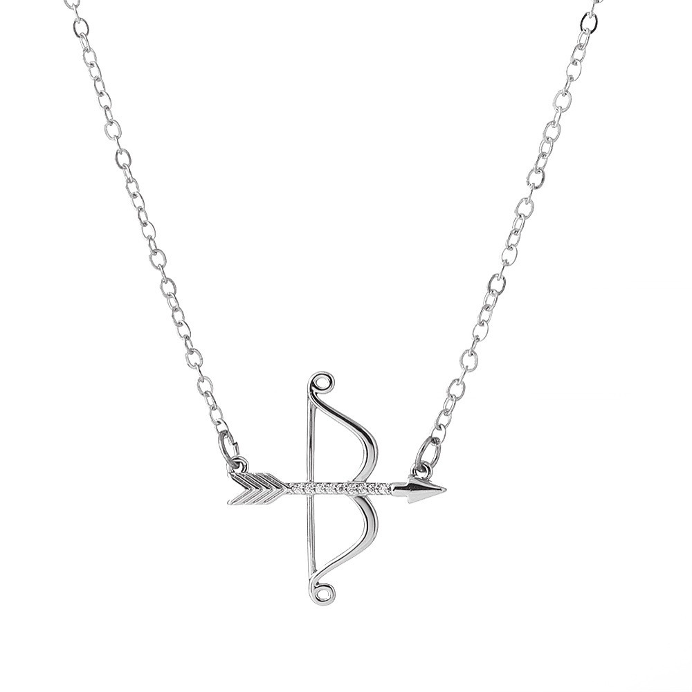 Silvery Bow And Arrow Clavicle Chain Retro Zircon Cupid Arrow Pendant Necklace