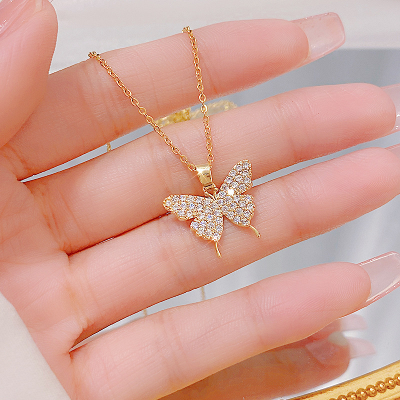 Butterfly Necklace Titanium Steel Zircon Clavicle Chain