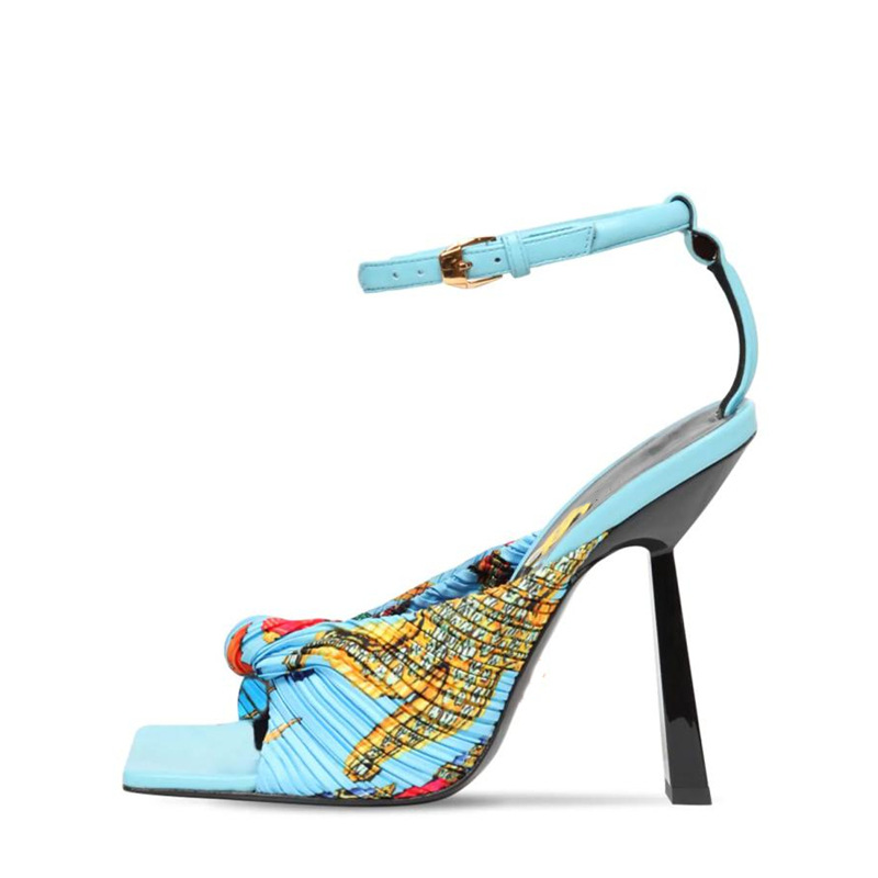 Light Blue Square Head Open Toe Fashion Special-shaped High-heeled Sandals