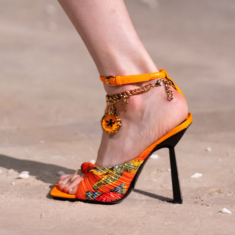Orange Square Head Open Toe Fashion Special-shaped High-heeled Sandals