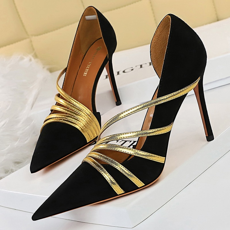 Sexy High Heels Suede Women Pumps Stiletto Party Shoes Women Heels Pointed Toe Hollow Women Sandals