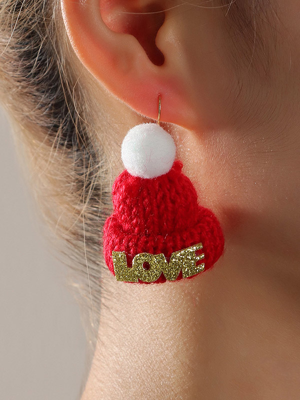 Cute Letter Applique Knitting Christmas Hat Earrings