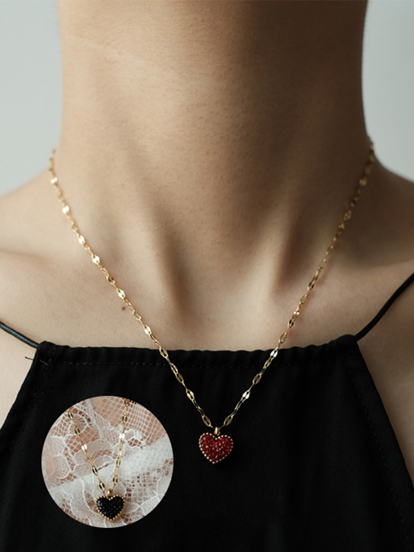 Simple Titanium Steel Red Black Heart Shape Necklaces Accessories