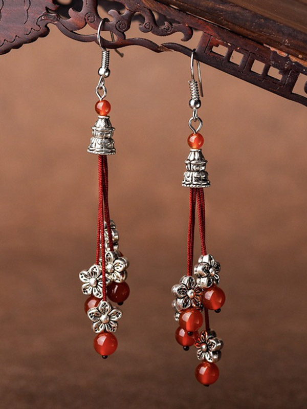 Vintage Red Beads Flower Eardrop