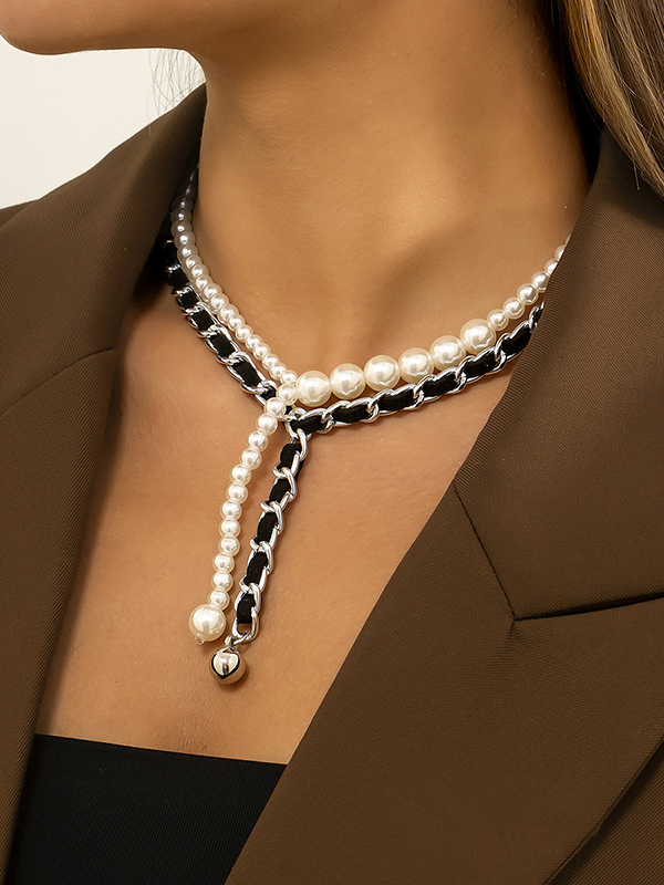 Original Vintage Artificial Pearls Chain Necklace