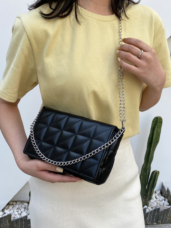 BLACK Casual Simple Cool Solid Color Chain Bag