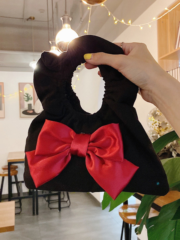 Black Small Size Original Cute Pleated Bow-embellished Hand Bag