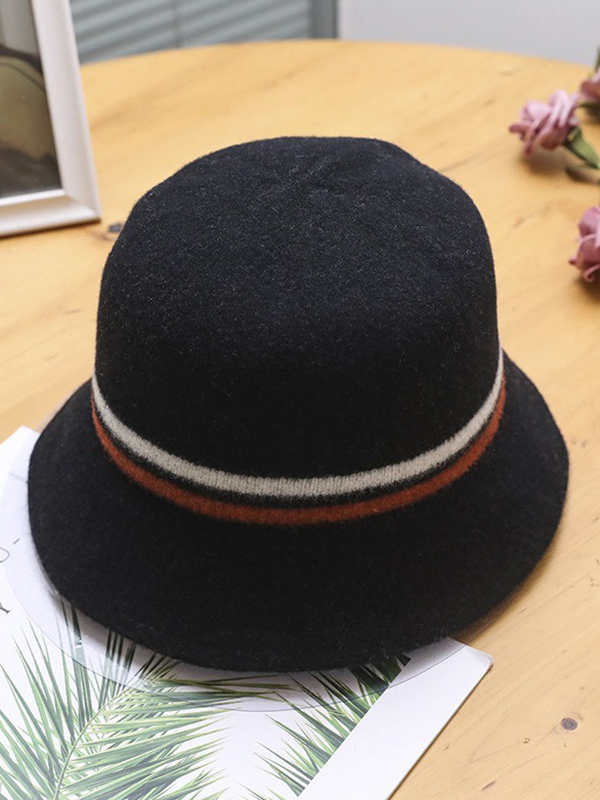 Black Vintage Contrast Color Striped Wool Hat