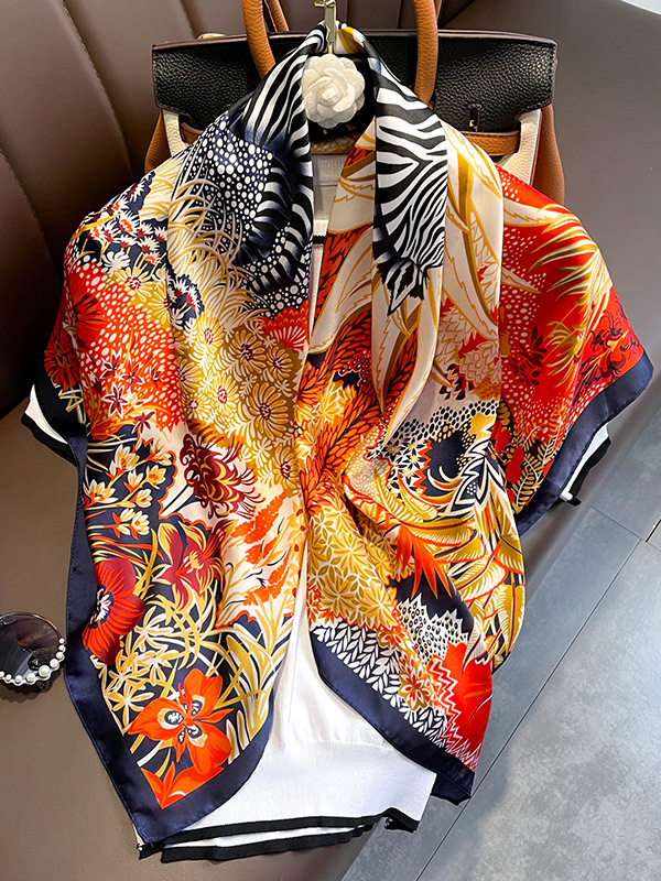 Orange Original Casual Zebra Striped Floral Printed Shawl&scarf