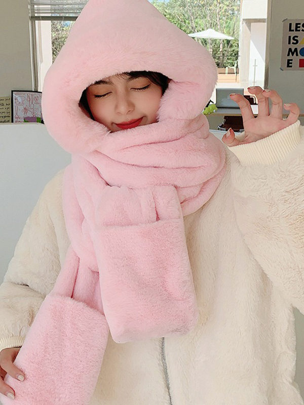 Pink Cute Casual Faux Fur Keep Warm Scarfs&hats