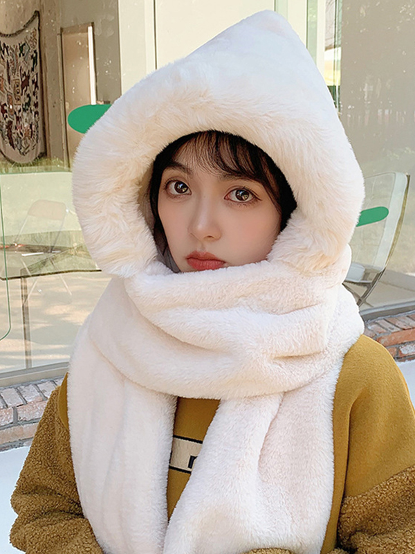 Beige Cute Casual Faux Fur Keep Warm Scarfs&hats