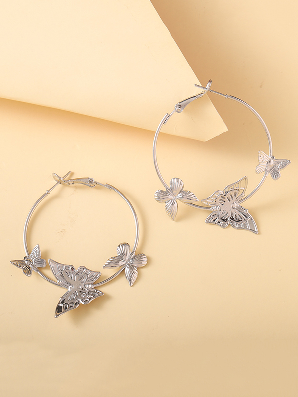 Silver Original Statement Butterfly Shape Geometric Earrings