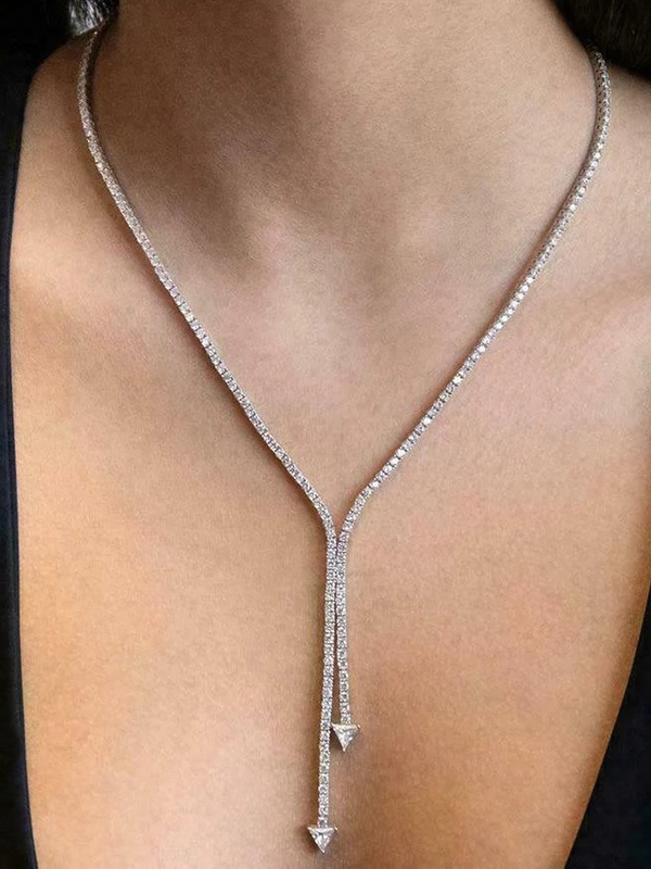 Silver Urban Evening Normcore Rhinestone Necklaces Accessories