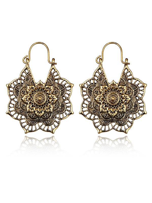 Gold Vintage Hollow Alloy Flower Earring Accessories