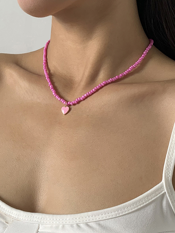 Pink Original Solid Color Beads Necklace
