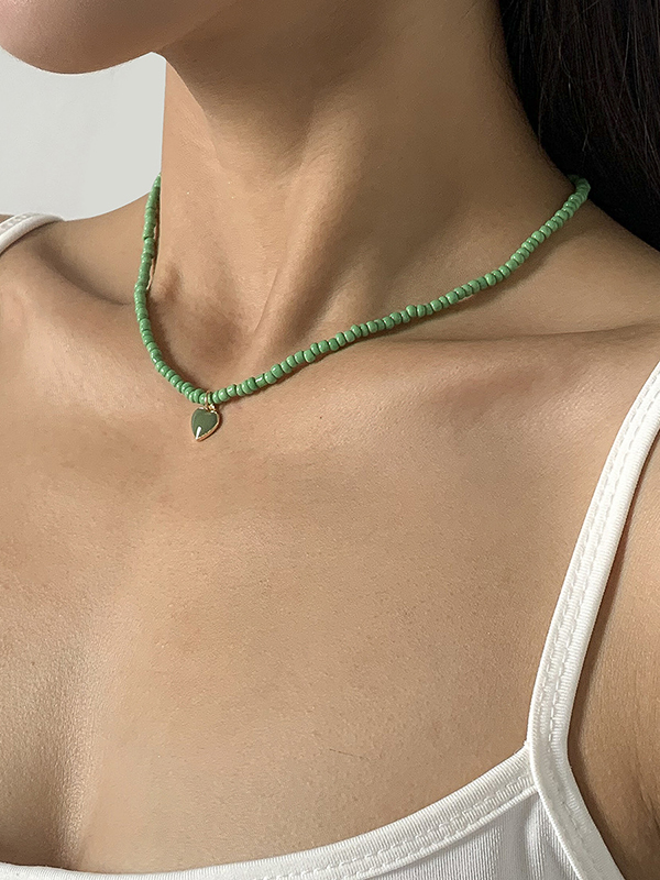 Green Original Solid Color Beads Necklace