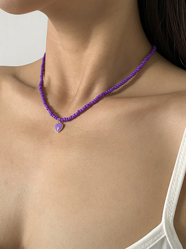 Purple Original Solid Color Beads Necklace