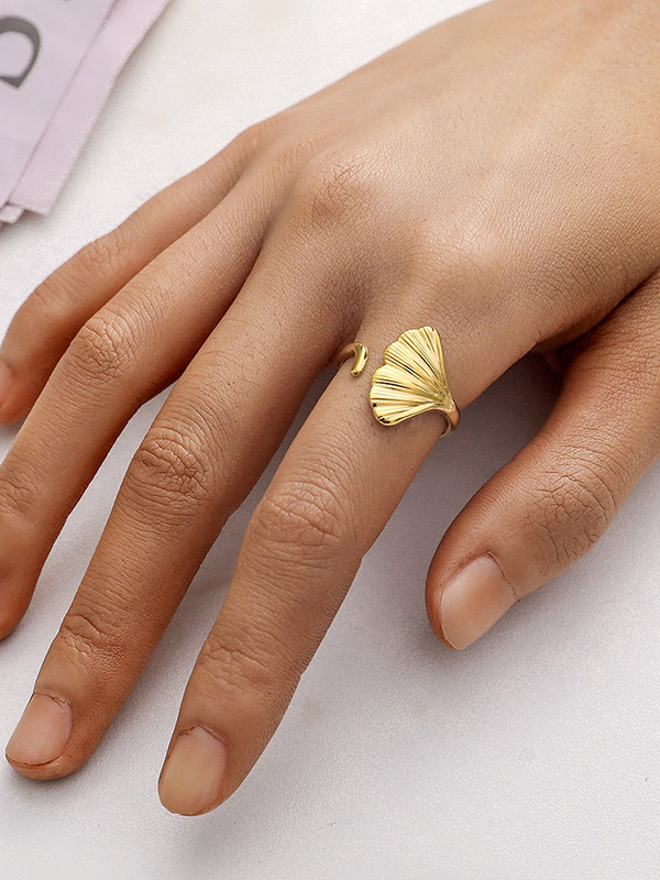Gold Original Simple Casual Solid Color Leaf Shape Ring