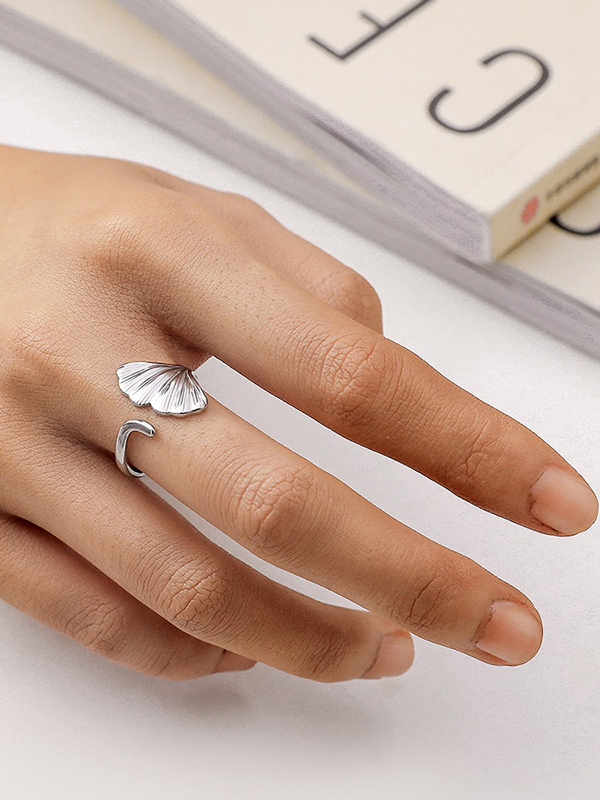 Silver Original Simple Casual Solid Color Leaf Shape Ring