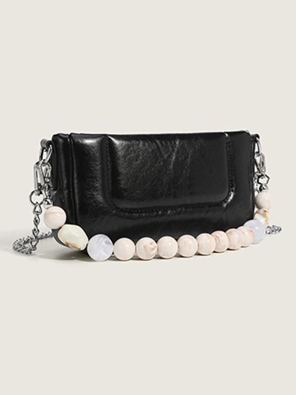 Black Original Stylish Pearl Solid Color Bag