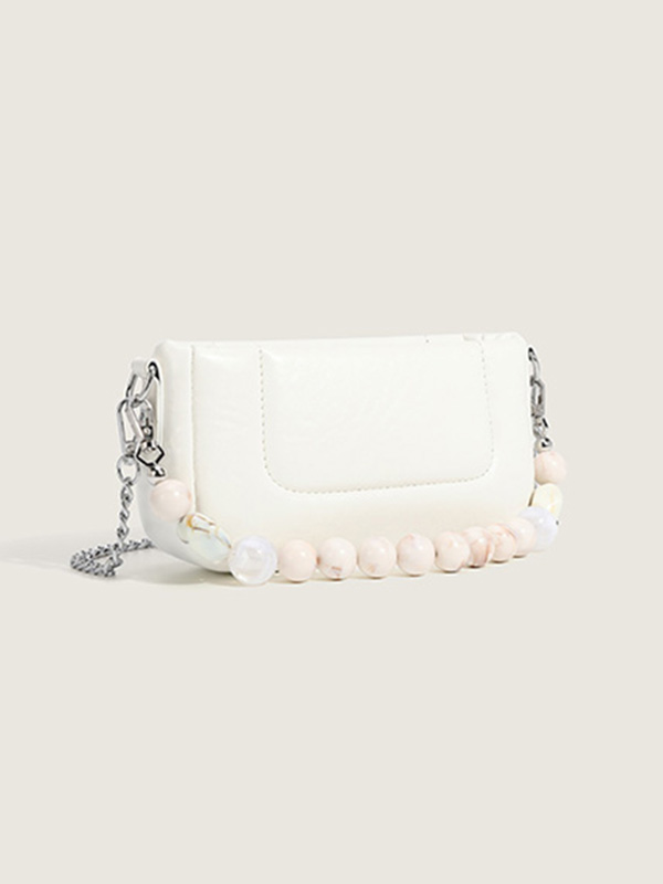 White Original Stylish Pearl Solid Color Bag