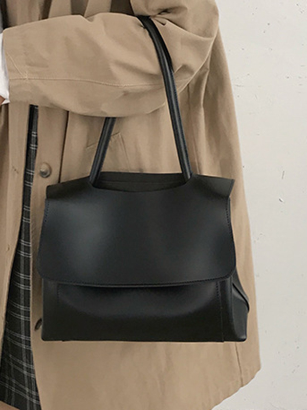 BLACK Urban Solid Color PU Shoulder Bag Accessories