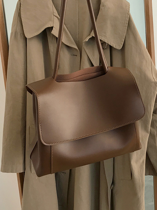 Brown Urban Solid Color Pu Shoulder Bag Accessories