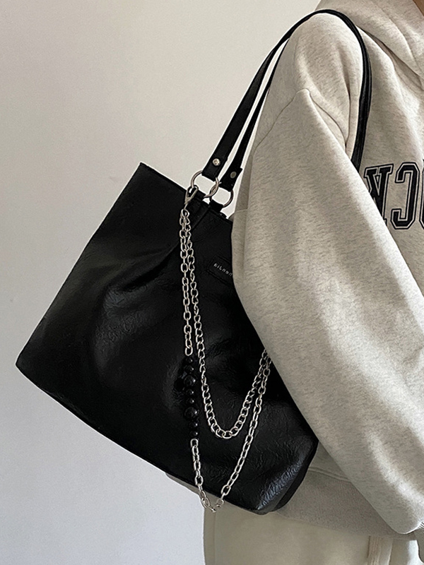 Black Urban Pu With Chain Tote Bag Shoulder Bag
