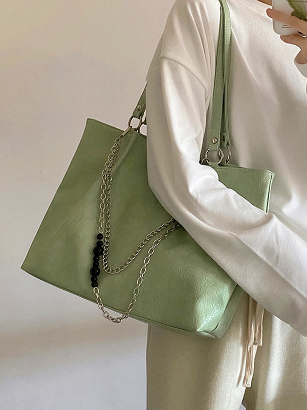 Green Urban Pu With Chain Tote Bag Shoulder Bag