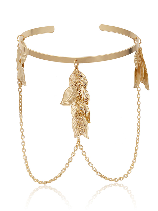 Gold Stylish Leaves Geometric Tasseled Arm Chain Accessories