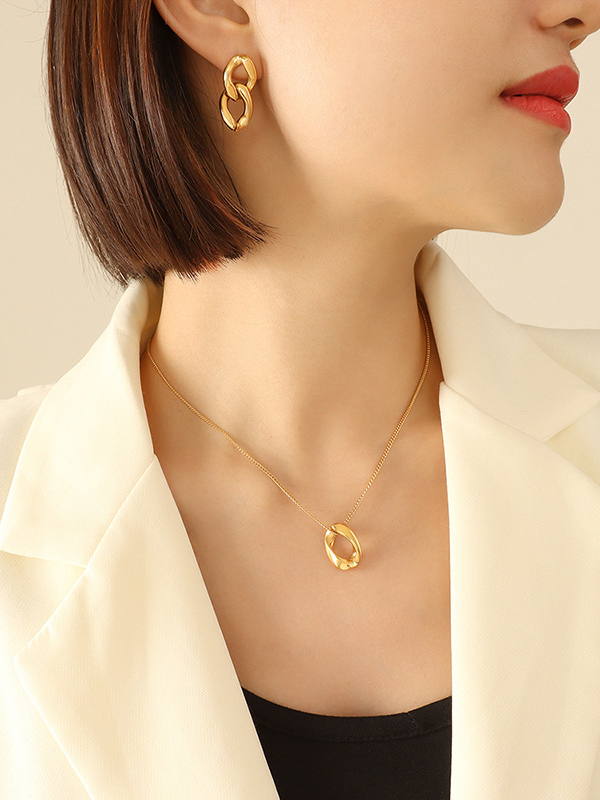 Gold Simple Normcore Geometric Titanium Steel Earrings Accessories