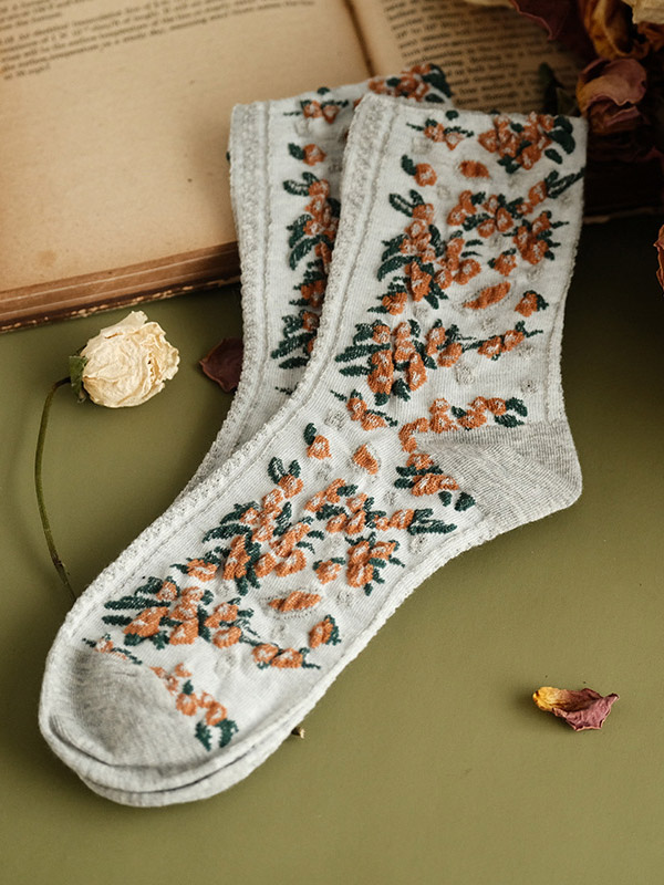 GRAY Vintage Jacquard Keep Warm Cotton Socks
