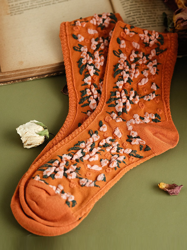 ORANGE Vintage Jacquard Keep Warm Cotton Socks
