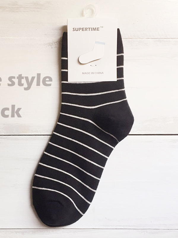 BLACK Striped Pure Cotton Simple Socks