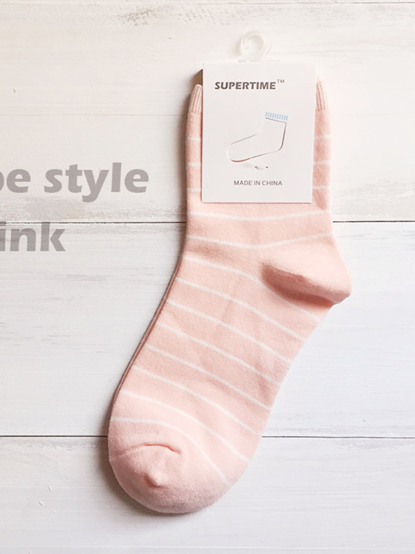 Pink Striped Pure Cotton Simple Socks