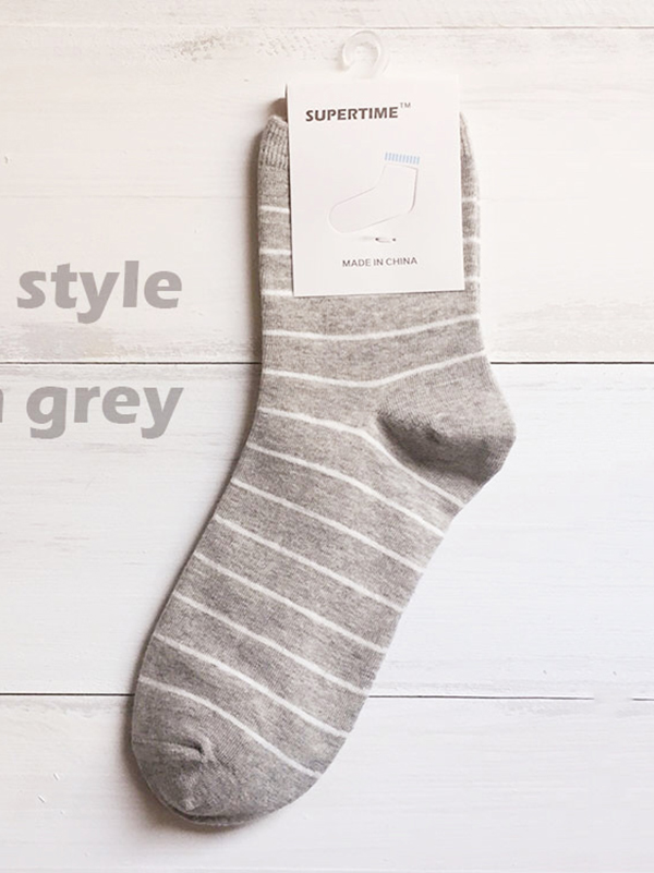 Light Gray Striped Pure Cotton Simple Socks