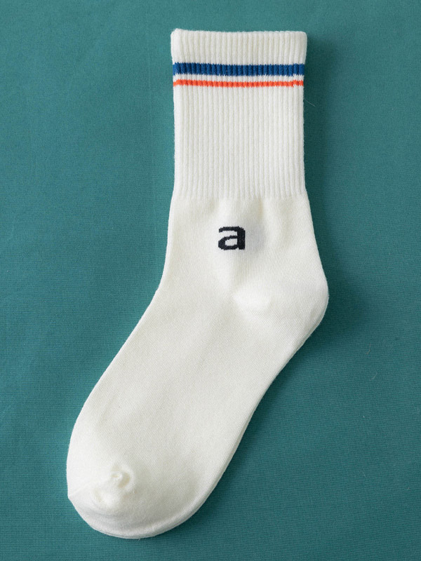 WHITE+BLUE Simple Letter Sports Cotton Socks