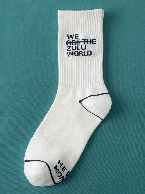 WHITE Simple Letter Sports Cotton Socks