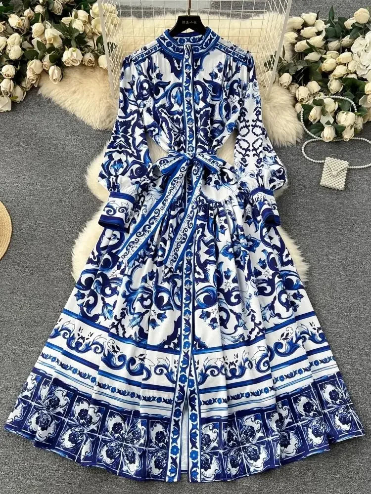 blue floral designer dress Aje