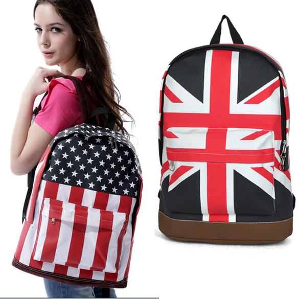 Fashion Unisex Canvas Punk School Book Campus Bag Backpack Uk Us Flag