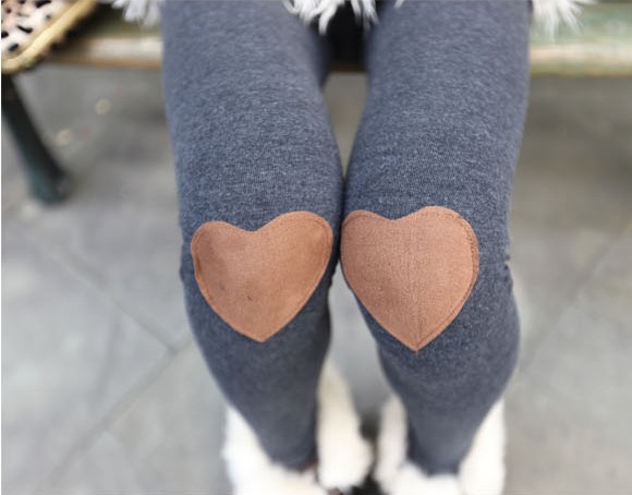 Red Heart Patched Leggings Tights In Grey